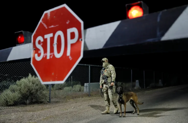 security-guard-stands-entrance-nevada-106097913